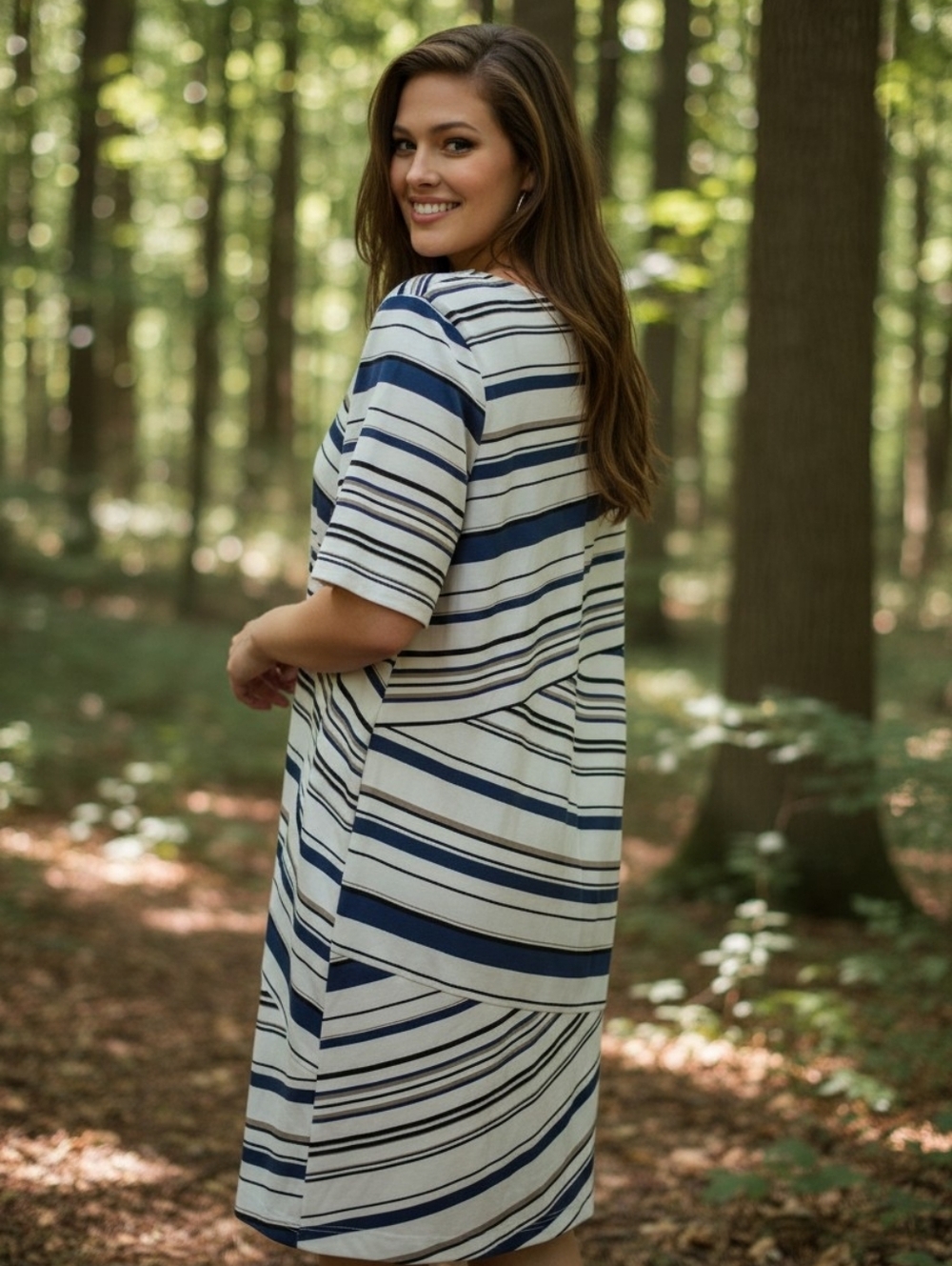 NWT Chico's White Navy and Black Striped Midi Dress - Size 3 (L)